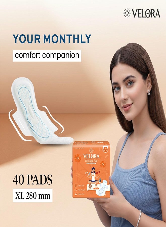 Velora Dry Feel XL 40 Pads Wider Back for Extra Coverage, Quick Absorption,Medium Flow Straight Sanitary Pads for Women & Girl (40 Pads-280MM) - Image 2